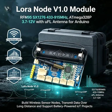 LoRa Node V1.0 RFM95/SX1276, 433-915MHz, ATmega328P 3.7-12V uFL Antenna for Arduino