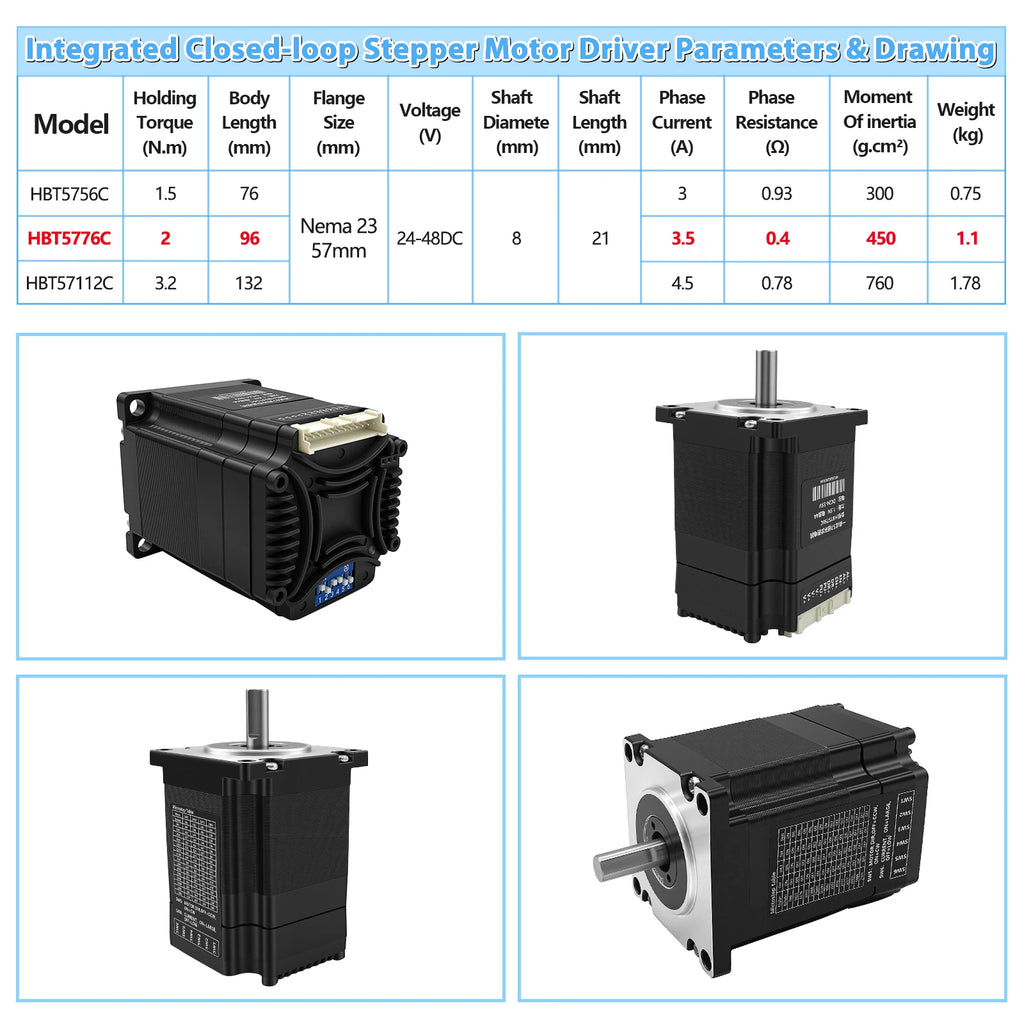 Nema23 57mm Closed Loop Integrated Motor Driver Kit All-in-one 1.5Nm/2Nm/3.2Nm 8mm Hybrid Servo Motor Drive With Encoder For CNC