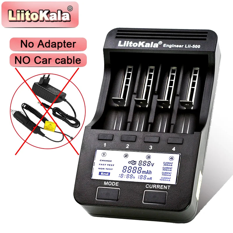 LiitoKala Lii-500 Battery Charger 4 Slot LCD Tester for 18650 26650 AA AAA Flashlight Vape Li-ion NiMH Rechargeable Cells