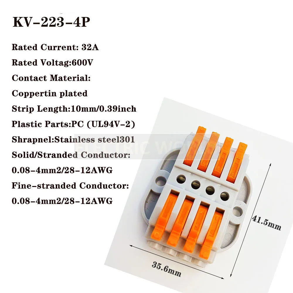 Wire Connectors KV-223-2 Terminal Block Push-in Quick Connector Docking Wiring Connector Electrical Plug-in Fast Cable Connector