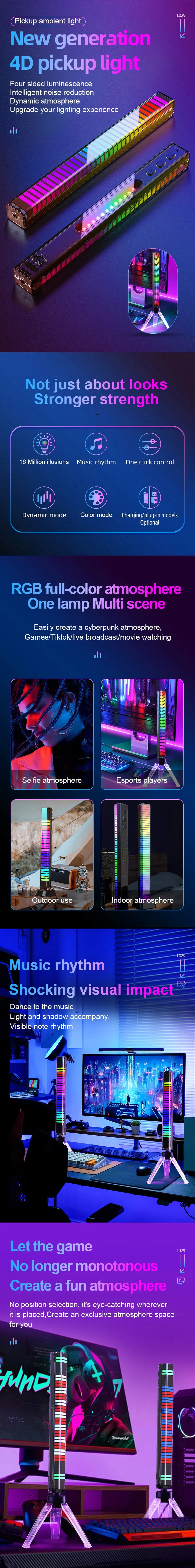 4D Upgrade Atmosphere RGBIC PickUp LED Bar Recharge 4-Side Shine Music Rhythm BLE App Control for PC Gaming Desktop Car Decor