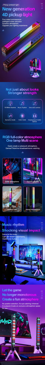 4D Upgrade Atmosphere RGBIC PickUp LED Bar Recharge 4-Side Shine Music Rhythm BLE App Control for PC Gaming Desktop Car Decor