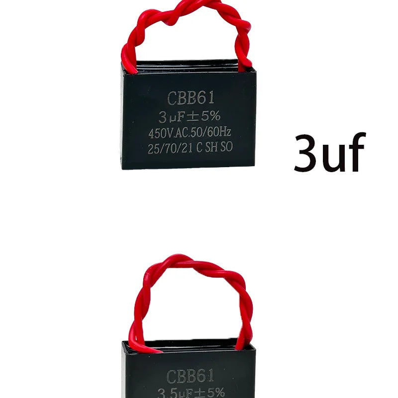 CBB61 Fan Start Capacitor 1.0/1.2/1.5/2.0/2.5/3.0/3.5UF 450V Universal for Ceiling Fans, Range Hoods, Water Pumps