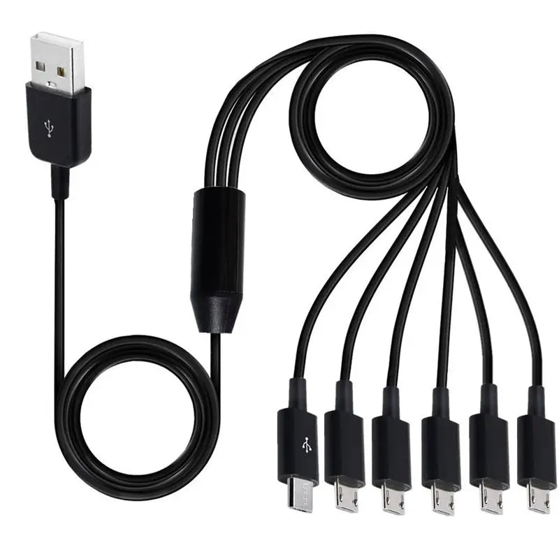 6-in-1 USB 2.0 A male to 6 * Micro USB 5-Pin Male Splitter Y-Shaped Data Charging Connector Adapter Cable 1/6 USB Charging Cable