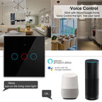 Works With Tuya WiFi Smart Switch Alexa No Neutral Wire Wireless RF433Mhz Remote Wall Touch Sensor Lightes Switch 1/2/3Gang