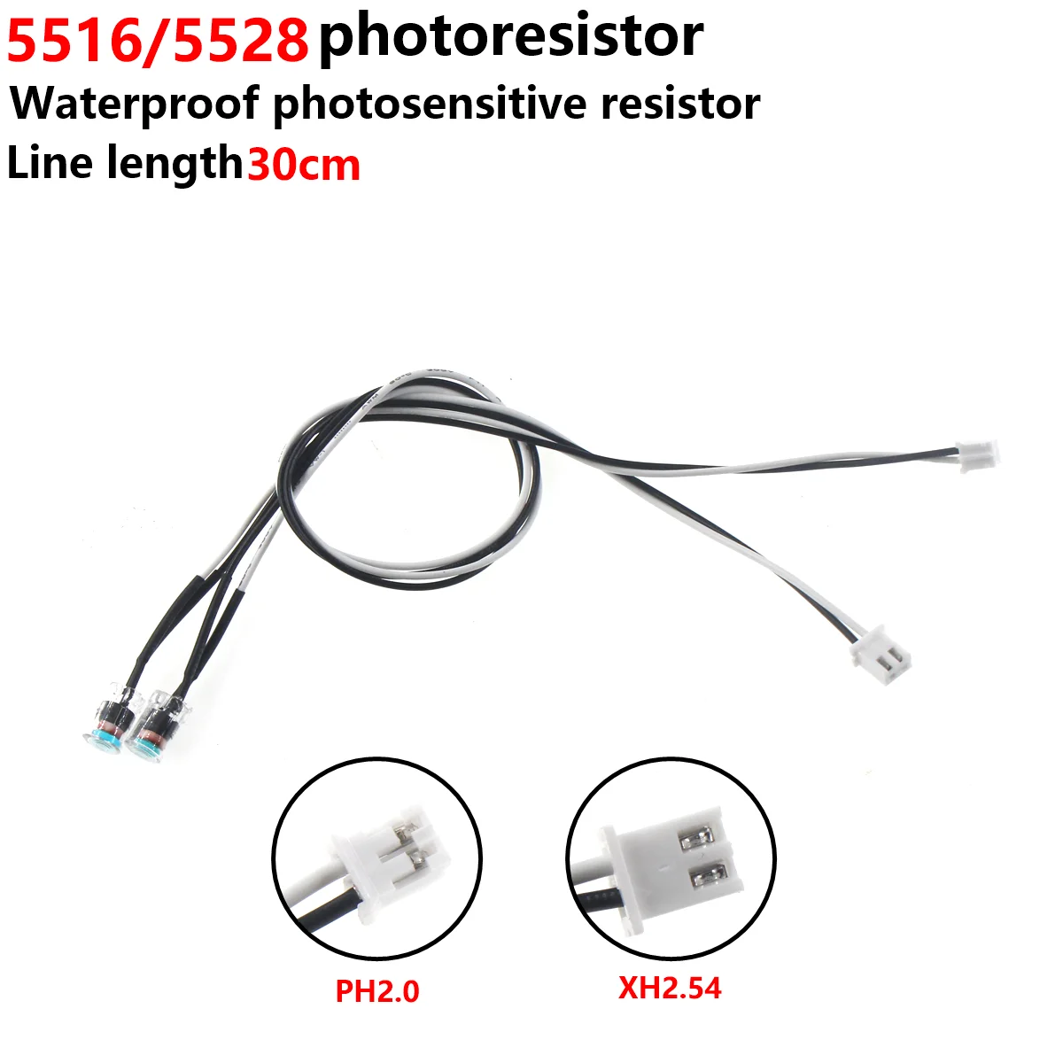 5pcs 5516 5528 Waterproof display photoresistor Photoresistor monitoring cable The length of the sensor cable