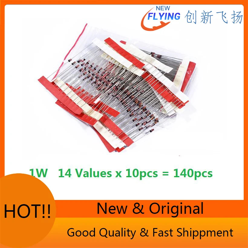 3.3V-30V 14Values*10pcs=140pcs 1W Zener Diode Kit 1N4728A 1N4732A 1N4733A 1N4735A 1N4736A 1N4738A 1N4740A 1N4742A 1N4744A 1N4745