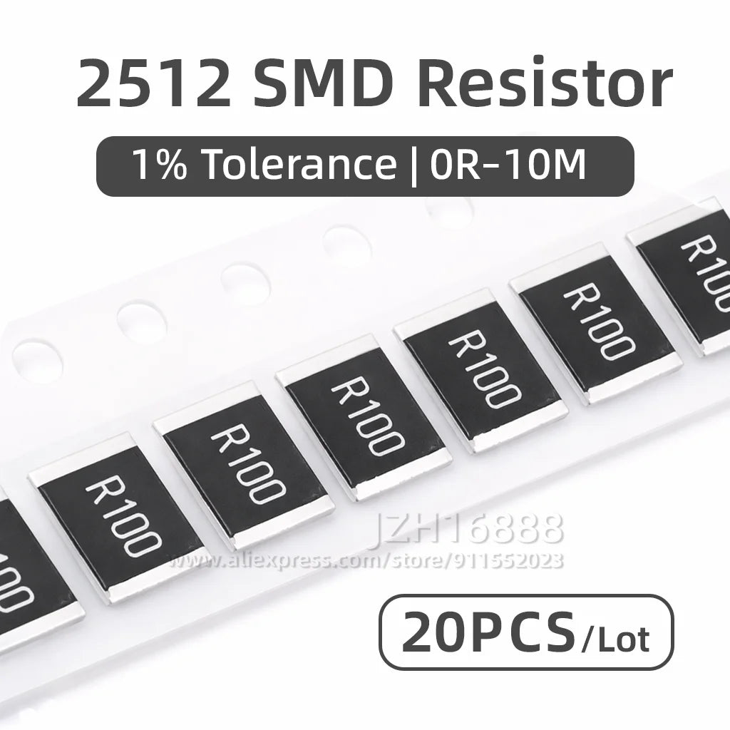 20PCS 2512 SMD Resistor 1% 1R 4R7 10R 22R 47R 100R 220R 330R 470R 1K 1.2K 2.2K 3.3K 4.7K 5.1K 10K 22K 47K 100K 220K 470K 1M Ohm