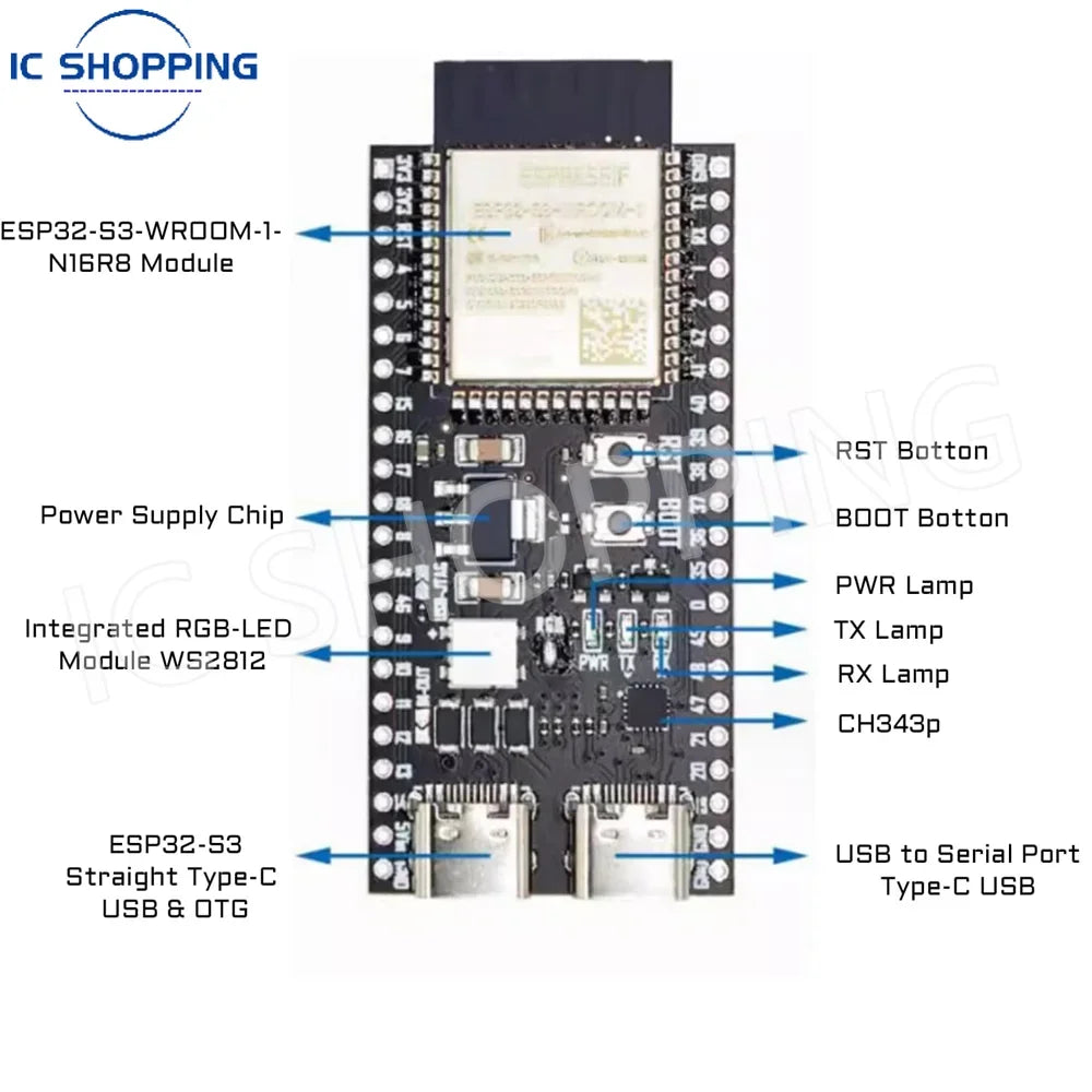 3-10PCS ESP32-S3 Development Board 44Pin Type-C WiFi BLE N16R8 16MB Flash 8MB PSRAM N8R2 8MB Flash 2MB PSRAM