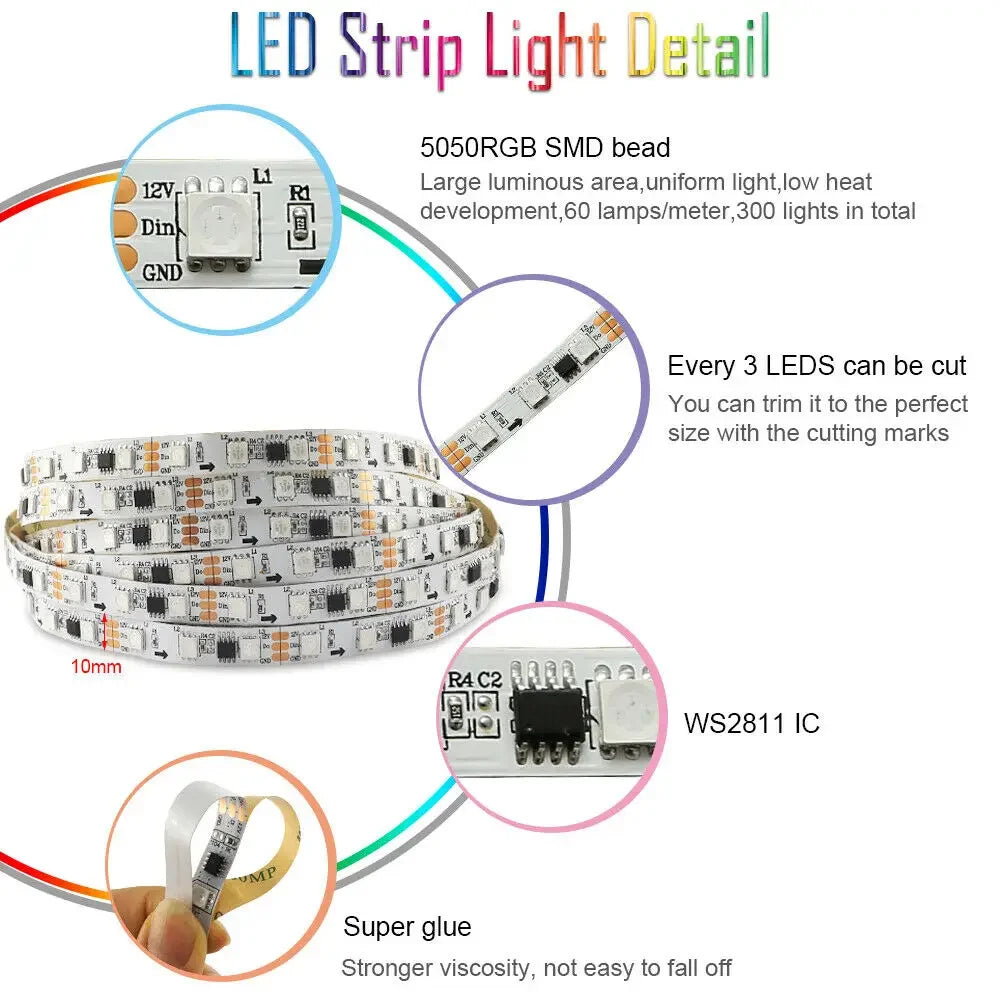 65.5ft/20m TUYA WS2811 TUYA DreamColor LED Strip Lights RGBIC Smartlife 60LEDs/M Flexible Tape Work with Alexa Google Assistant