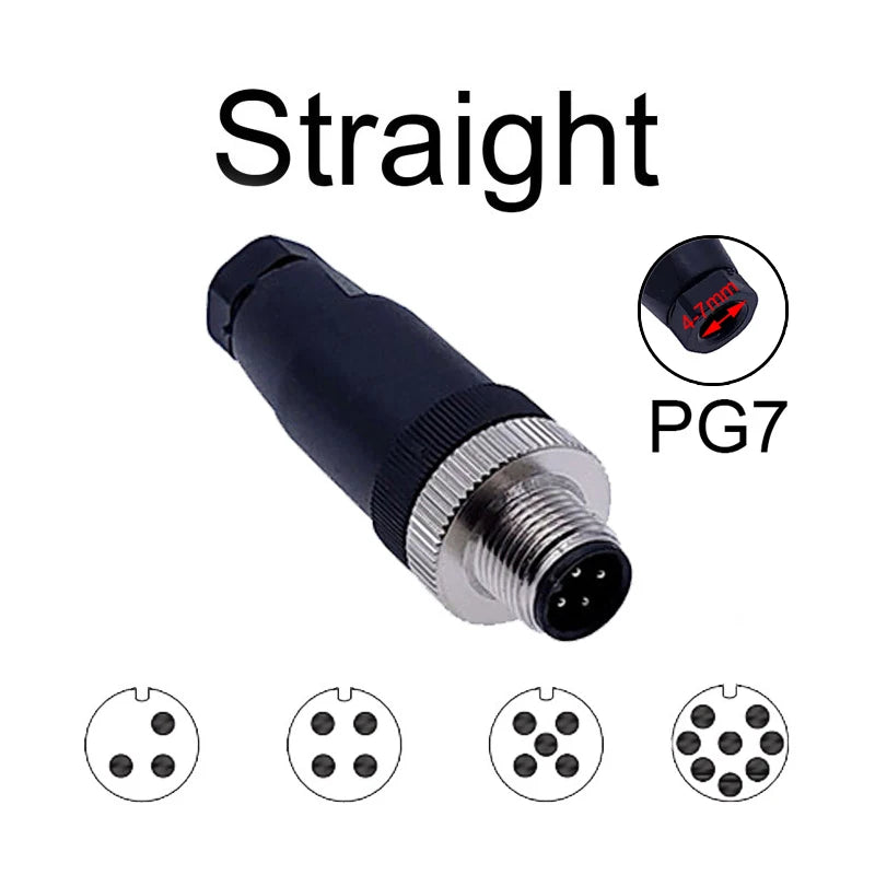 1Pc M12 Sensor Connector Waterproof Straight Angle Male Female Screw Threaded Plug Coupling 3 4 5 8 Pin