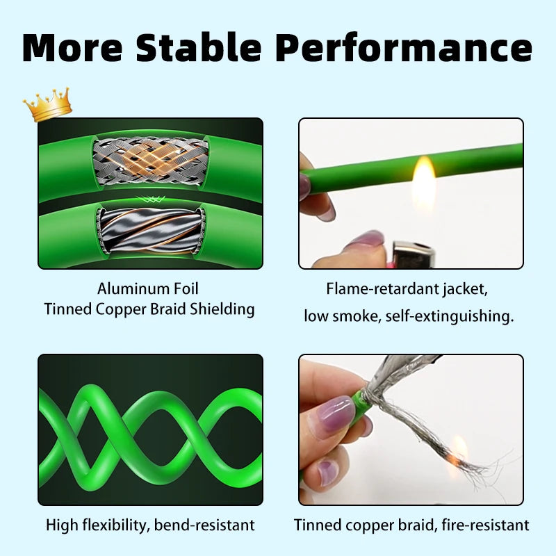 1-100M CAT6a Industrial Ethernet Cable High Flex Pure Copper Gold Plated 26AWG RJ45 Modified PVC Double Shielded Custom Length