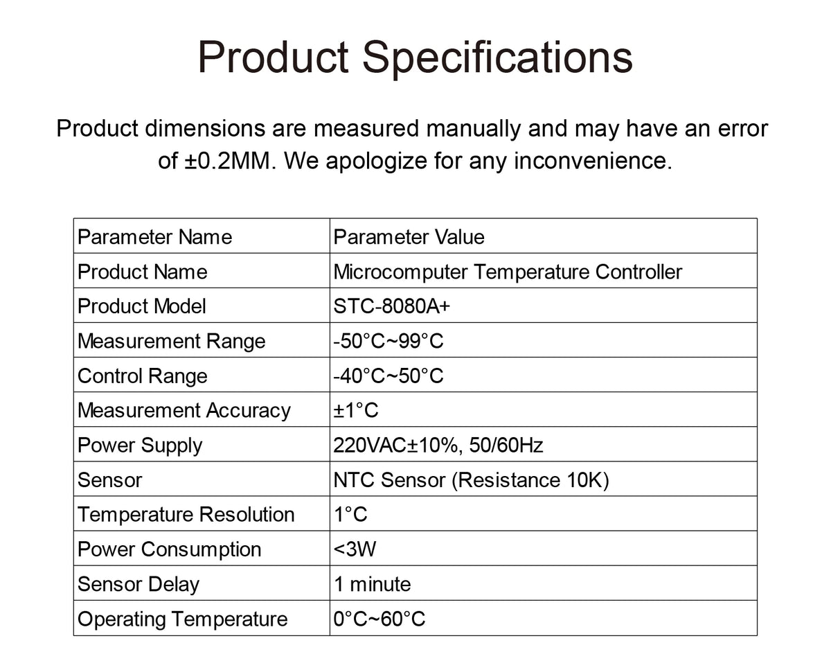 STC-8080A+ Digital Temperature Controller Thermostat Switch for Freezer Refrigerator Cold Storage Cooling Defrost Display