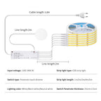 24V COB LED Strip with EU/US/AU/UK Plug Touch Dimmer Switch Adhesive Backing for Cabinets Shelf Closet Kitchen Lighting 1-6pcs