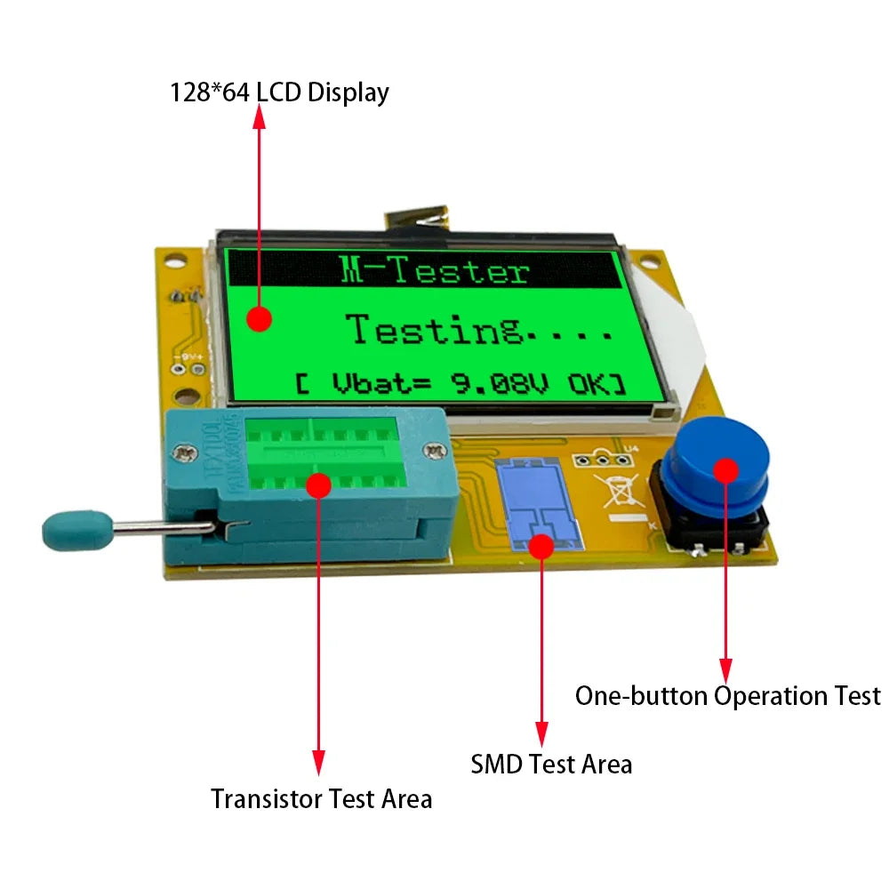 Diode Triode Capacitance SCR Inductance ESR Meter MOS PNP LCR-T4 Transistor Tester LCD Display Mega328 Transistors Diodes