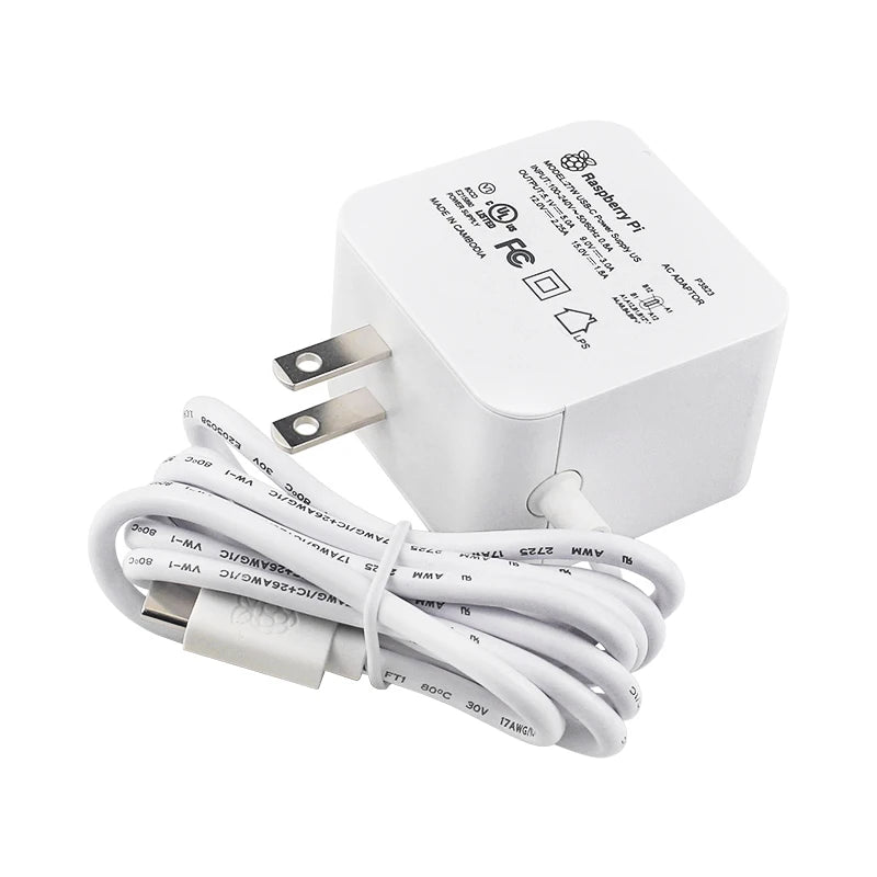 Official Raspberry Pi 27W USB C Power Supply Compatible for PD Charing EU US UK Plug 5.1V 5A for Raspberry Pi 5