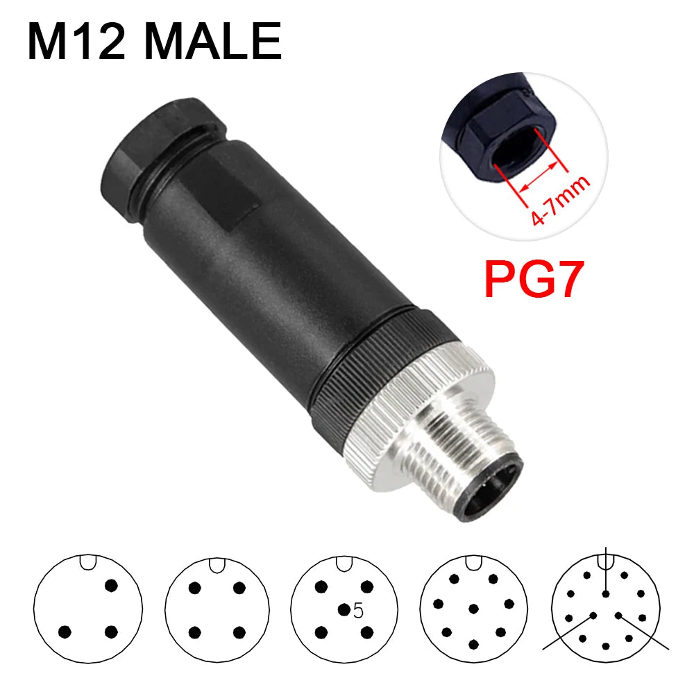Cloweit IP67 M12 Sensor Connector Waterproof Male&Female Plug Screw Threaded Coupling  3 4 5 8 12 Pin A Type Angle Electrical