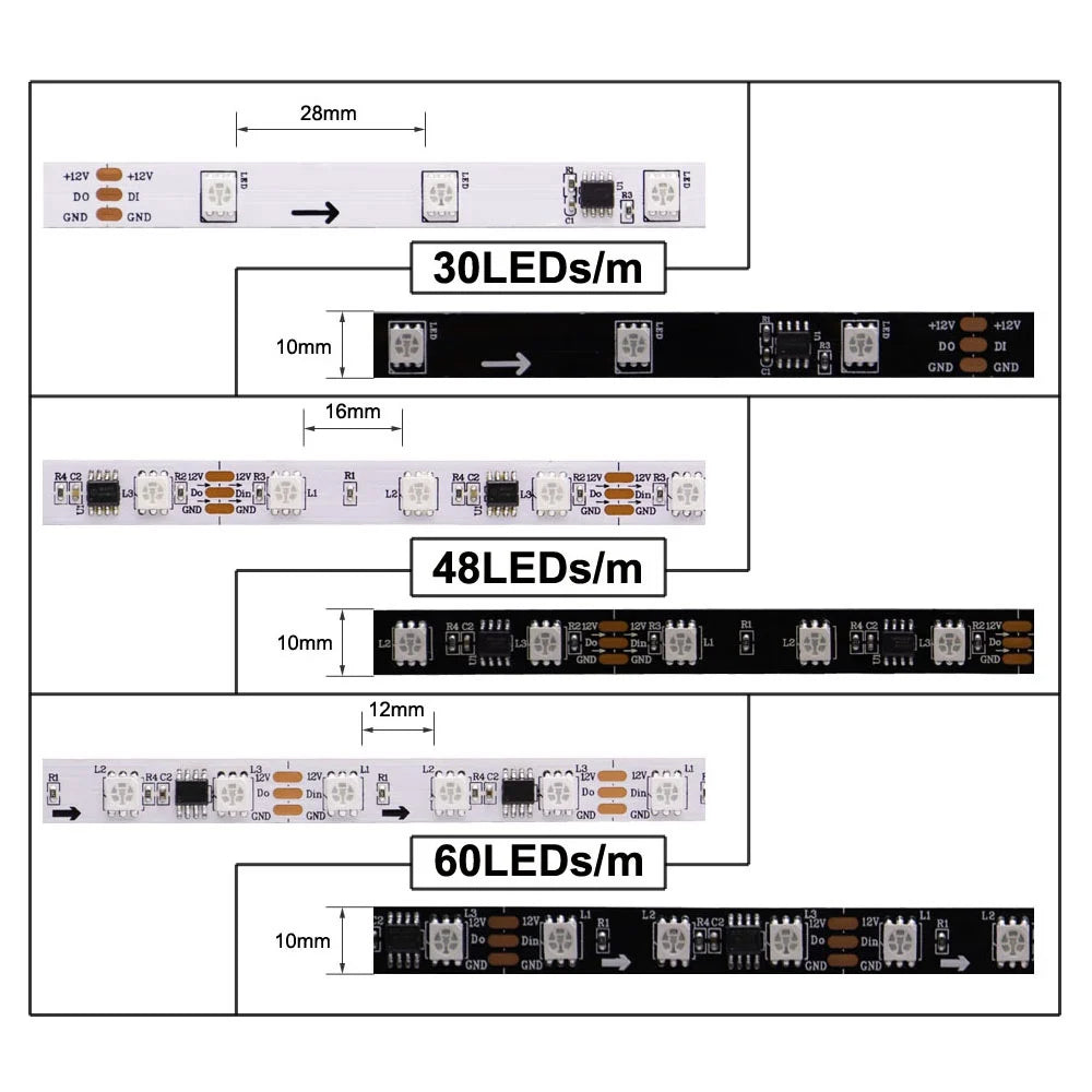 WS2811 WS2812B WS2813 WS2815 30/60/144Pixels/Leds/m 5050 RGBIC Smart LED Strip WS2812 Individually Addressable IC Light DC5V/12V