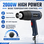 2000W Heat Gun Professional Hot Air Gun Adjustable Temperature 60-600 D 4 Nozzles for DIY Stripping Paint Shrinking PVC and Home