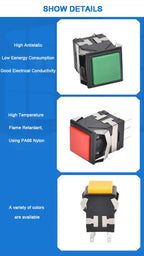 10PCS Momentary Latching KD2-21 22 23 24 Square Push Button Switch With LED Indicator 6PIN 8PIN 3A/250V 6A/125V ON-ON