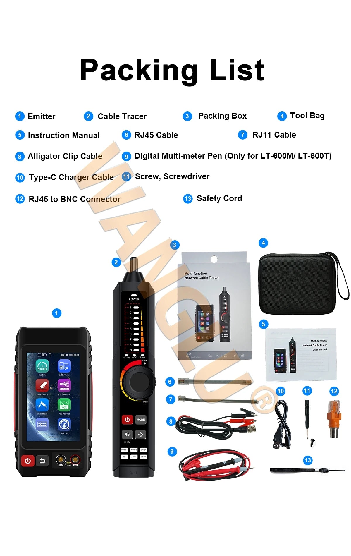 WANGLU All-in-One PoE Network Cable Tester, RJ45 TDR Test, PoE Detector, Digital multimeter & Fiber OPM/VFL/Level Meter LT-600T