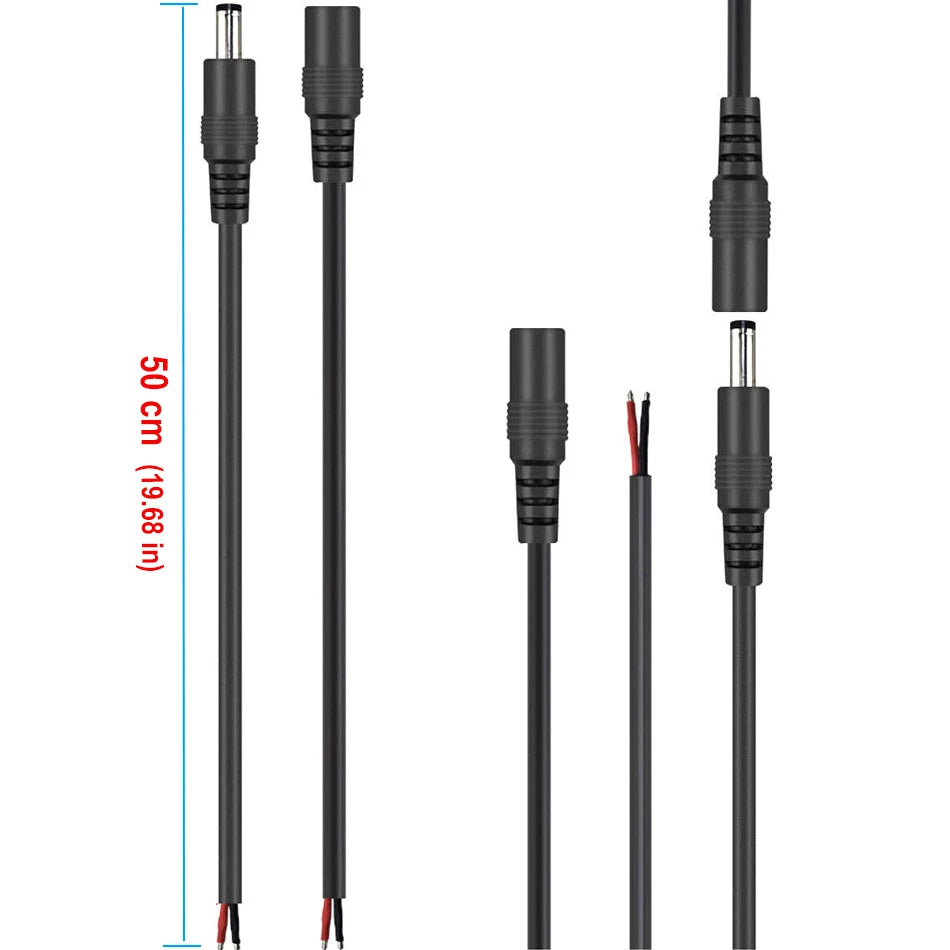 50cm 14AWG DC connector Power socket Cable Plug Wire Male & Female 15A 5.5x2.1mm 2.5mm For LED light Strip CCTV Cameras