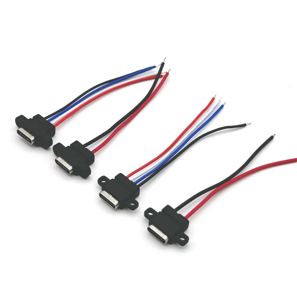1pcs USB-C High Current Charging Socket With Rubber Ring 2Pin 4Pin Straight Ear Side Ear Type C Waterproof Female Connector Jack