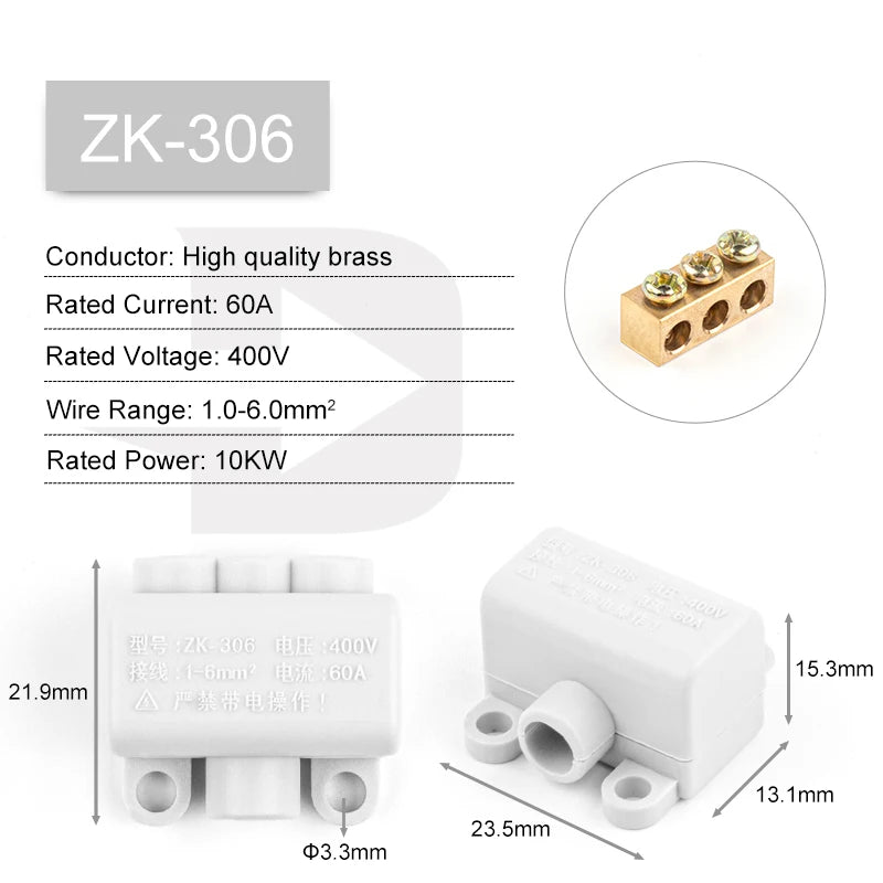 High Power 1 in Multiple out Cable Splicing 60A/400V 1-6mm2 Wire Connector Screw Wiring Terminal Block 80A/1000V 2.5-16mm2