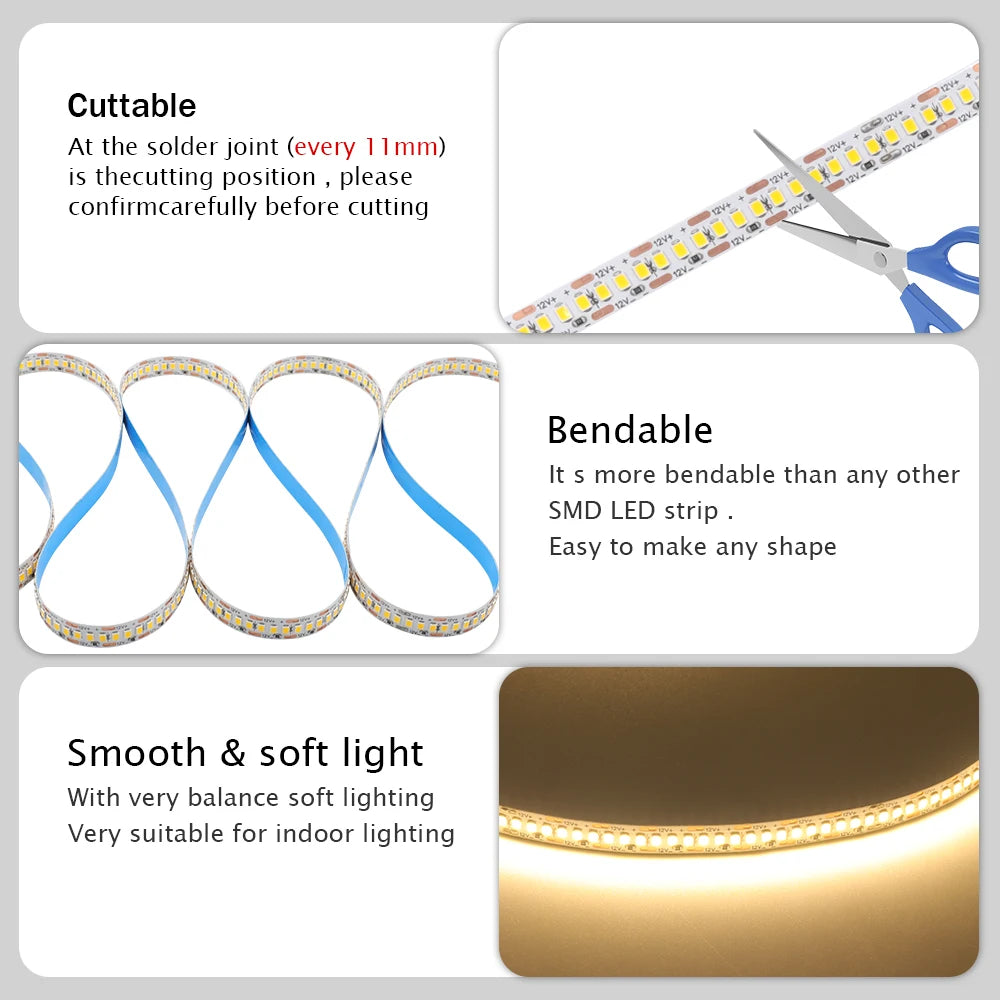 12V 24V LED Strip SMD 2835 Flexible LED Tape 5M 120 240 480Leds/m Waterproof Ribbon Diode Room Decor Warm Natural Cool White