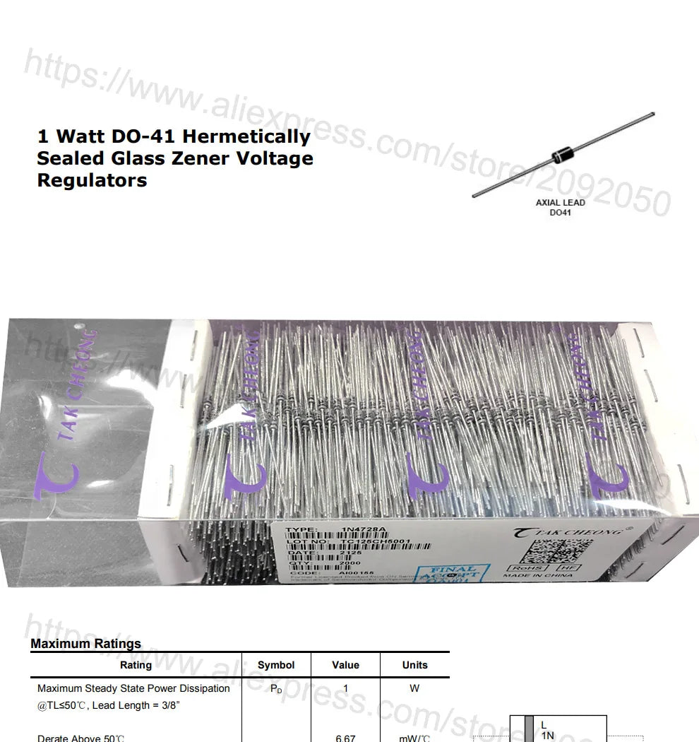 Zener 2000PCS DO-41 1N4731 1N4732 1N4733 1N4734 DO41 1W 4.3V 4.7V 5.1V 5.6V 1N4731A 1N4732A 1N4733A 1N4734A