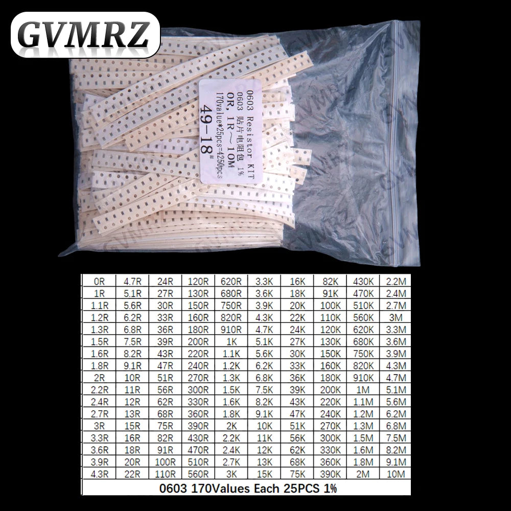 170/146/60Values 1K-5K 0603 0805 0402 1206 SMD resistor sop 1% Each 50PCS Each 25PCS 1k 2k 3k 4k 5k