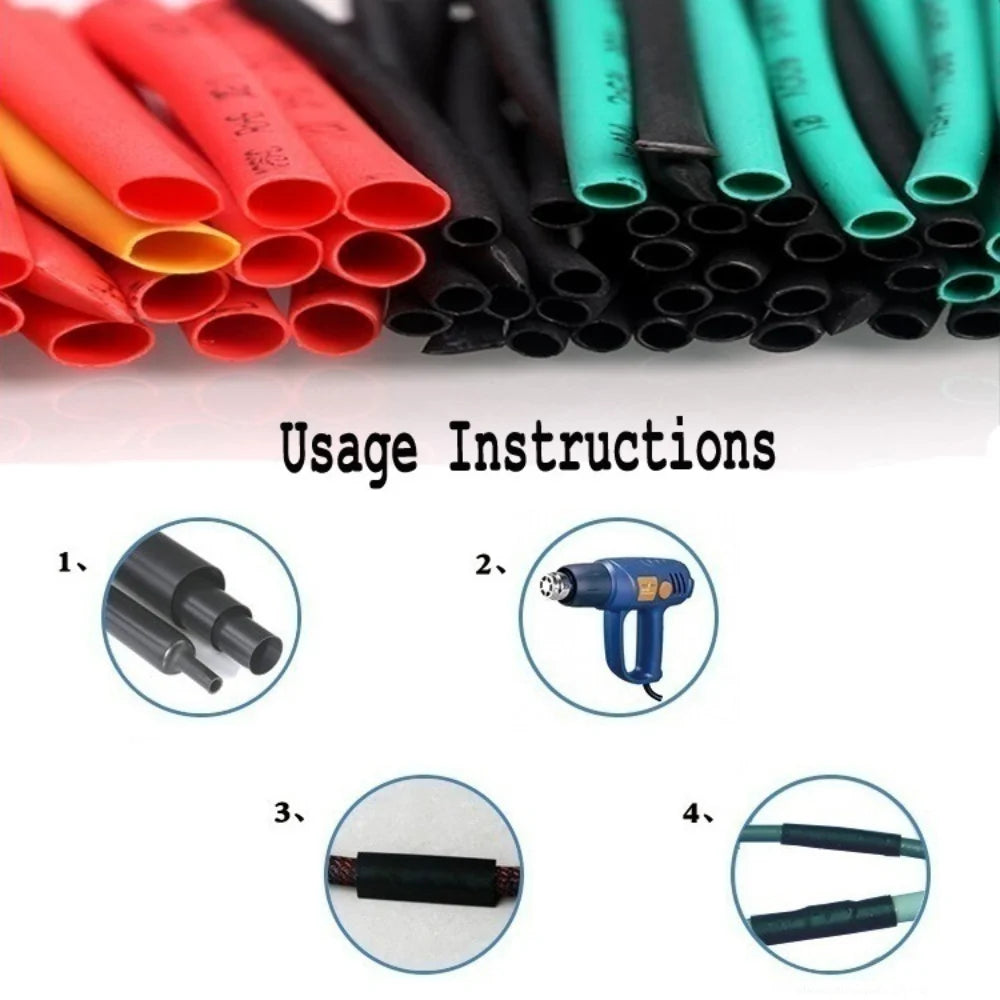 328/127/580PCS Heat Shrink Tubing Kit 2:1 Shrinkable Wire Shrinking Wrap Tubing Wire Connect Cover Protection with Hot Air Gun