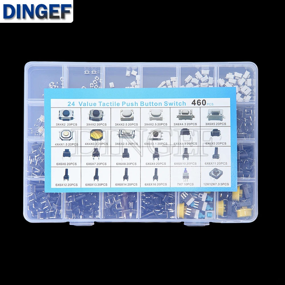 460PCS 24 Values Tactile Push Button Switch SMD Micro Momentary Tact Switch Assortment Kit for Car Remote Control with Box
