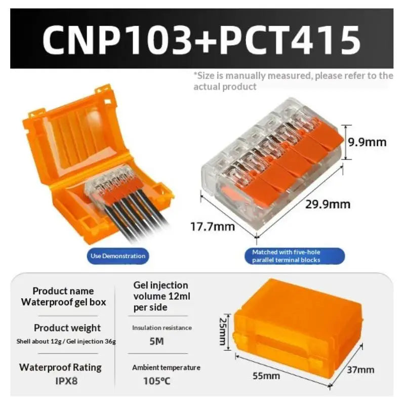 New! 1 Set Waterproof CNP106 IPX8 Mini Gel Wire Connector Junction Box Outdoor Easy Universal Wiring Rainproof Terminal Blocks