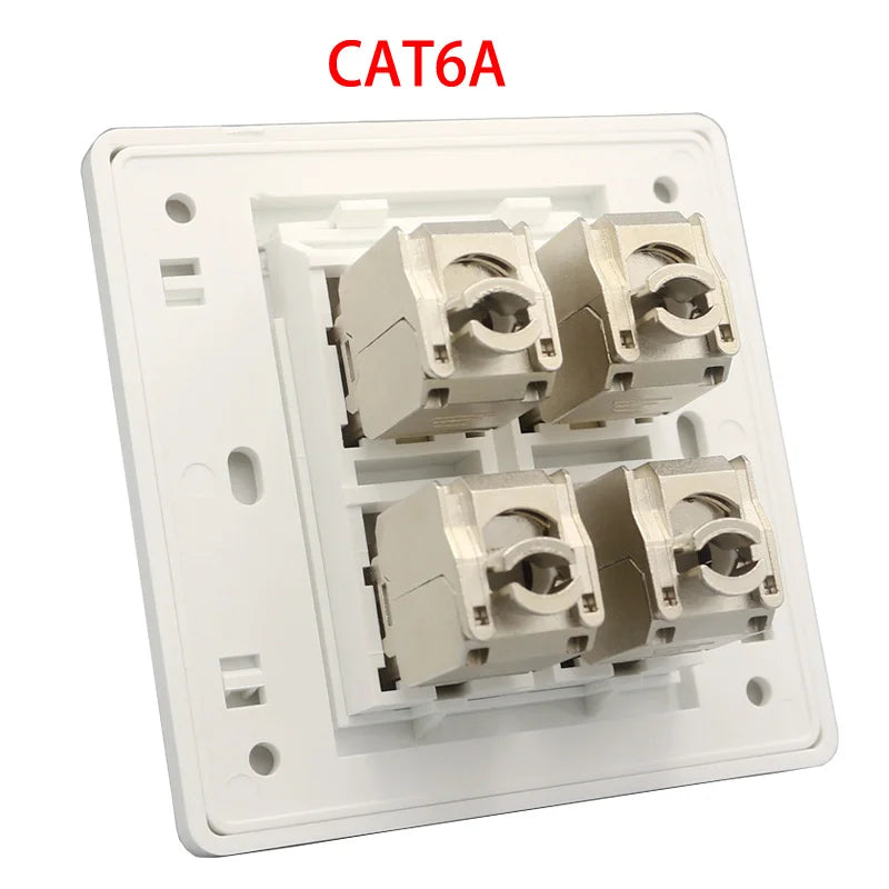 4 Sockets CAT7 RJ45 Faceplate LAN Network Outlet Jack Shielded CAT.6A Ethernet Wall Panel Board 86x86mm