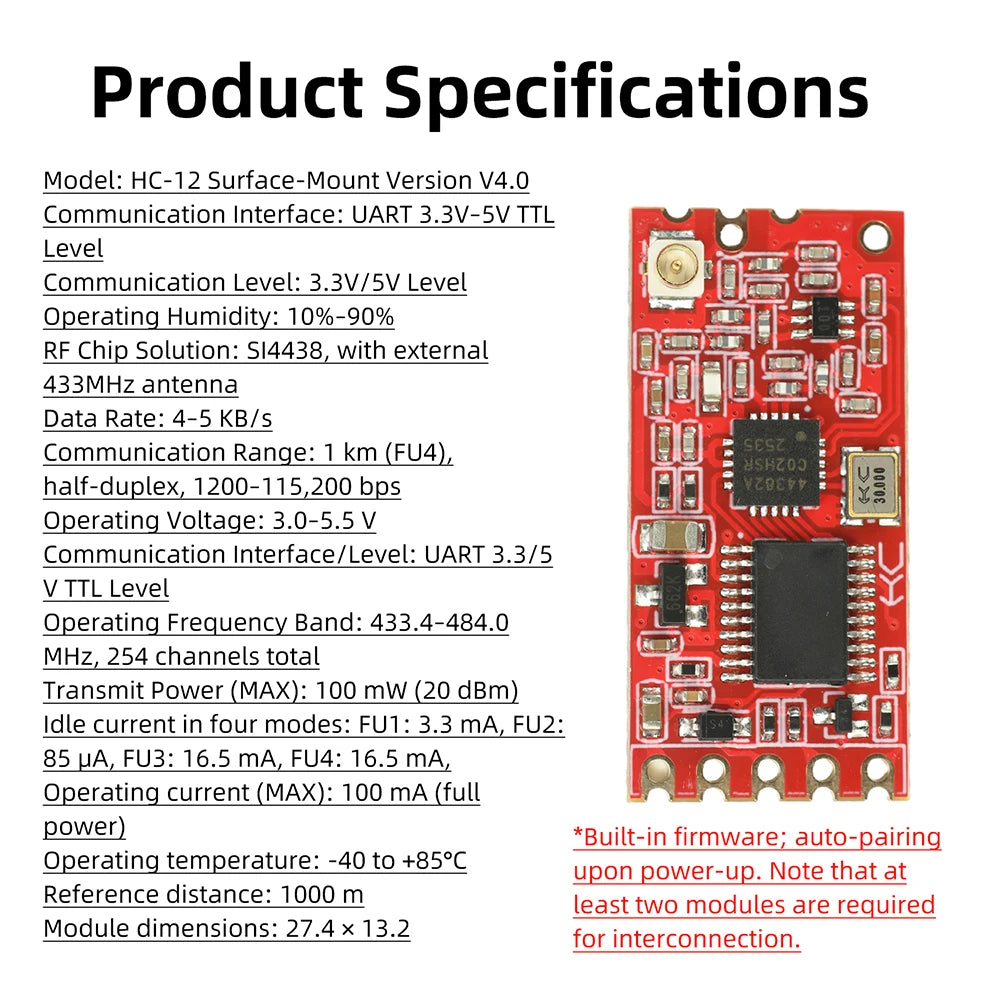 HC-12 SI4438 Long-Range 433-484MHz Wireless Microcontroller Serial Data Bluetooth Module 1000M To Distance