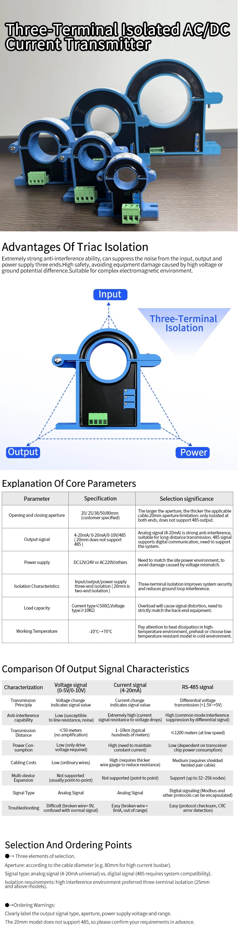 DC Current Transmitter -200-200A AC DC Hall Current Sensor Transducer 38mm Hole -150-150A 0-10V 4-20mA RS485 Current Transmitter