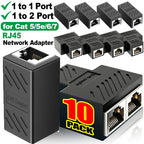 RJ45 Coupler Cat7 Cat6 Cat5e Ethernet Cable Extender Adapter 1 to 2 Dual Female RJ45 LAN Interface Ethernet Socket Connector