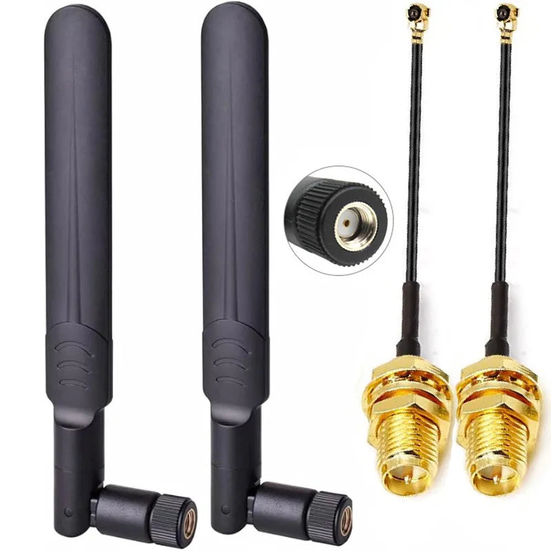2 X 8dBi 2.4GHz 5.8GHz Dual Band WiFi Antenna RP-SMA Male +2 X 15CM I-P-E-X-1 to RP-SMA Female Pigtail Cable for Wireless Router