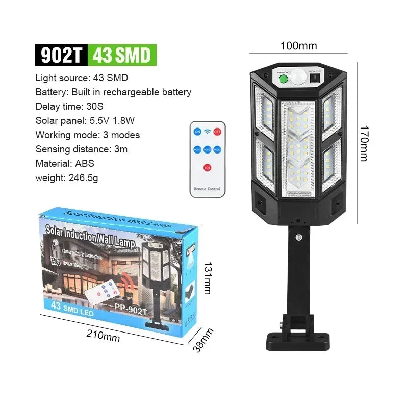 Outdoor Solar Wall Led Light with Human Body Motion Sensor 3 Modes Garden Terrace Garage Courtyard Waterproof Street Lighting