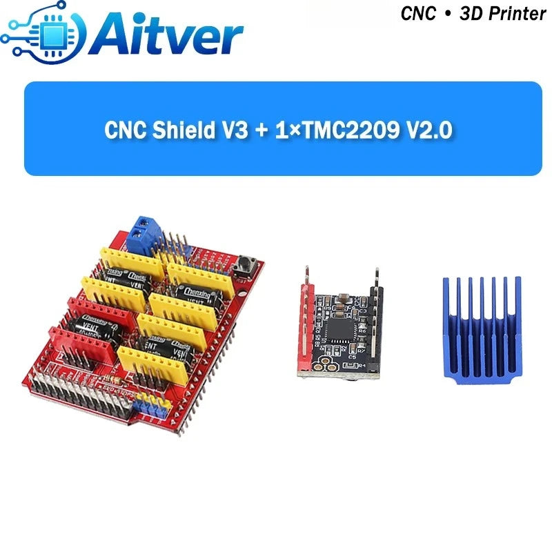 UNO R3 CNC Shield V3 TMC2209 Stepper Driver Kit with Heatsinks and Optional Limit Switch for 1 to 4 Axis CNC Machine For Arduino