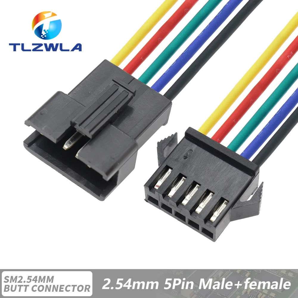 10PCS JST SM 2/3/4/5/6Pins 2.54MM Plug Male to Female Wire Connector cable pigtail Plug LED Connecting line 20cm Long