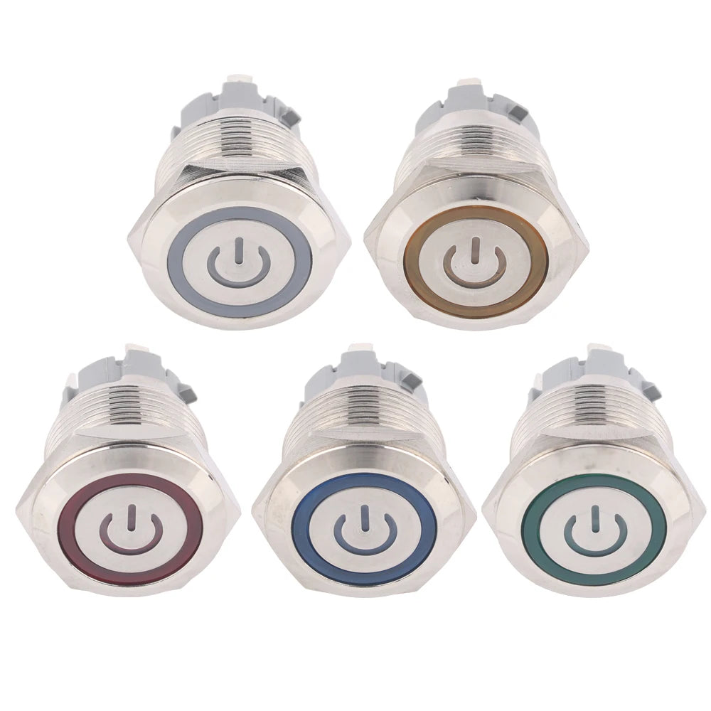 19mm Metal Push Button Switches 4Pins Short Terminals Button Latching Lock/ Self-reset 6V12V24v220V Red Green LED Light for PC