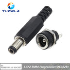 10Pcs DC Connectors 5.5x2.1mm 3.5x1.3mm DC Power Plug Male Female Jack Socket Nut Panel Mount DC Power Adapter Connector 5.5*2.1