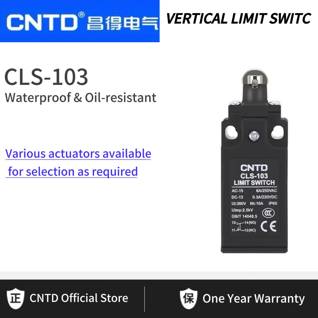 CNTD CLS-103 Cross Roller Plunger Limit Switch 1NO+1NC IP65 Waterproof Oil Resistant Travel Switch 6A 250VAC Industrial Control
