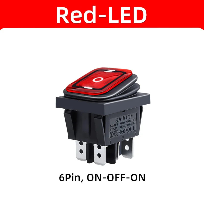 SAJOO Waterproof Rocker Switch KCD4 4Pin/6Pin DPDT With LED Lights Vehicle Boat Power Switch ON OFF 12V 24V 220V Size 22*30mm