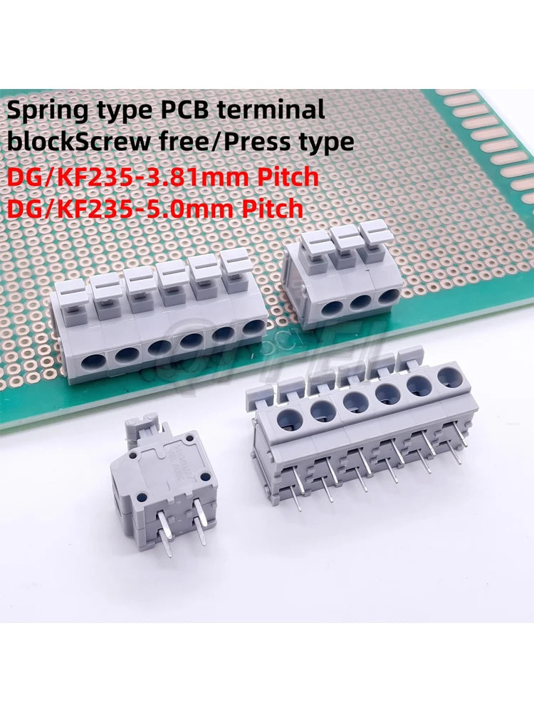 5Pcs KF235 Spring Type PCB Terminal Block KF235 3.81mm Pitch 5.0mm DG235 Screw Free Press Type 235 2P 3P 4P 5P 6Pin Connector