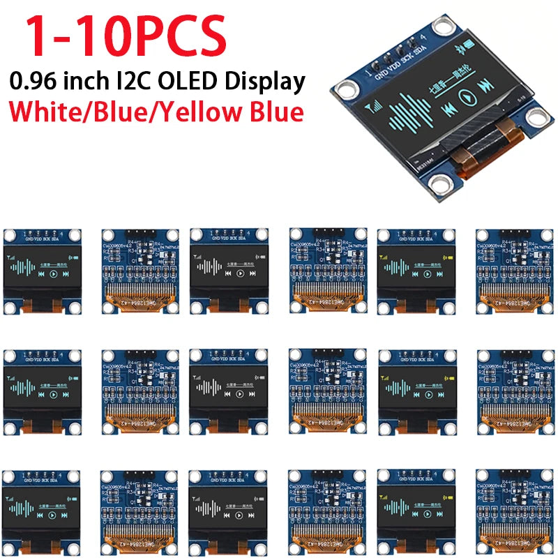 0.96 Inch OLED Display Module I2C IIC SPI Serial 128X64 SSD1306 LCD 3.3-5V 4 Pin White/Blue/Yellow Blue for Arduino XCW