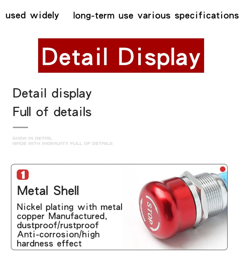 1PCS 16mm19mm22mm Metal Emergency Stop Button Switch Waterproof Mushroom Head Self-locking 3Pins 1NO1NC 6Pins 2NO2NC