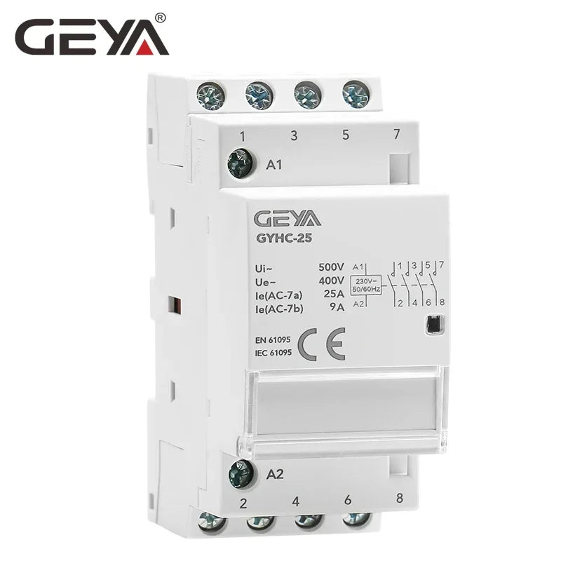 GEYA Din Rail Automatic Modular Household Contactor AC230V 4P 25A 4NO 2NO2NC 3NO1NC 50/60Hz